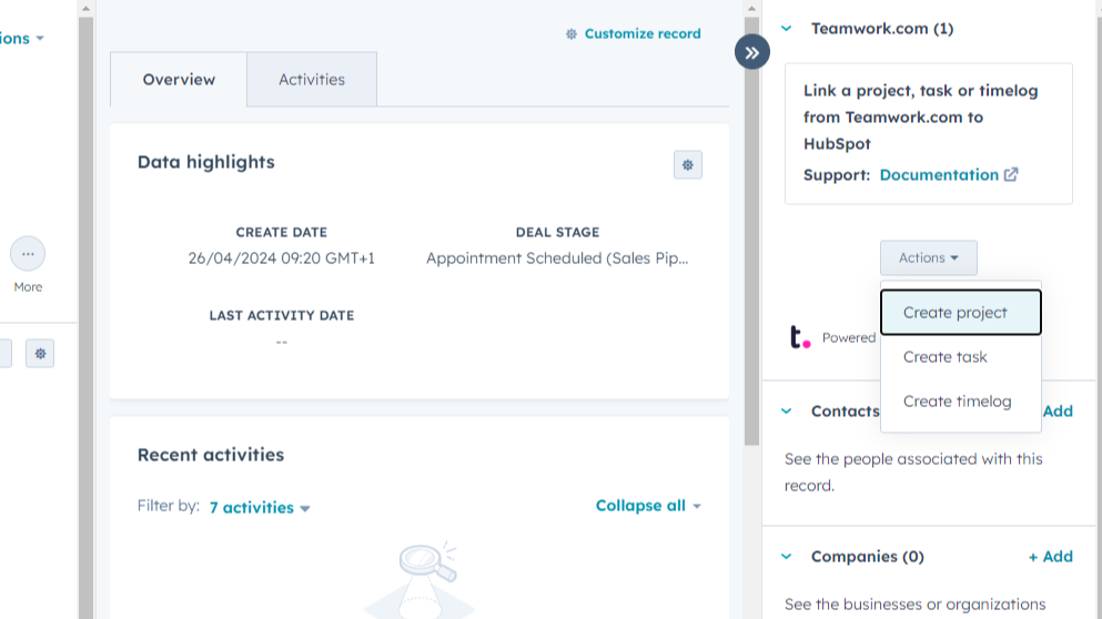 Link Teamwork Tasks, Projects, and Time Logs